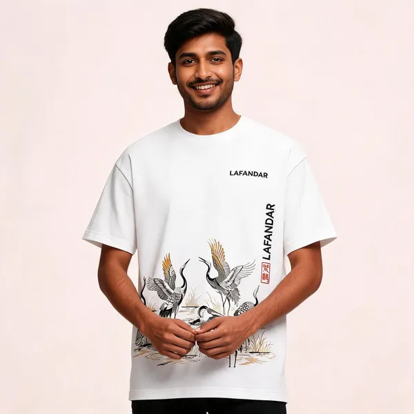 White_Cotton_Oversized_Crane_Print_T-Shirt_For_Men
