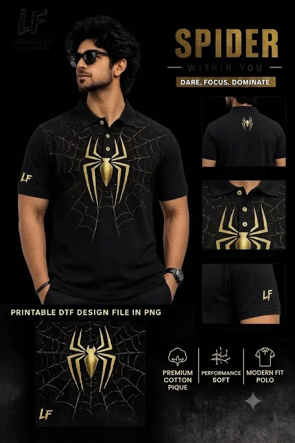Elevate_Your_Streetwear:_Premium_Black_&_Metallic_Gold_Spider_Polo