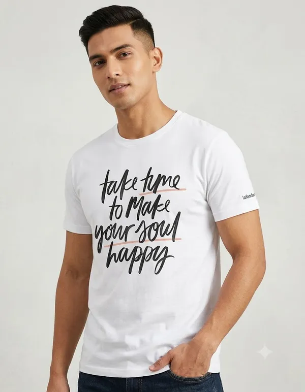 Make_Your_Soul_Happy"_White_Typography_T-Shirt