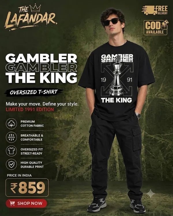 THE_LAFANDAR_Gambler_The_King_Chess_Oversized_T-Shirt
