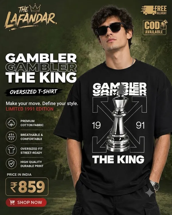 THE_LAFANDAR_Gambler_The_King_Chess_Oversized_T-Shirt