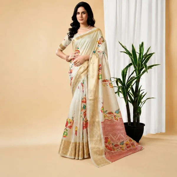Oxin_Floral_Print_Banarasi_Jacquard_Saree_(Cream)