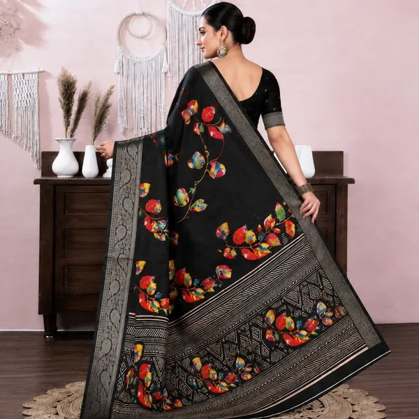 Oxin_Floral_Print_Banarasi_Jacquard_Saree_(Black)