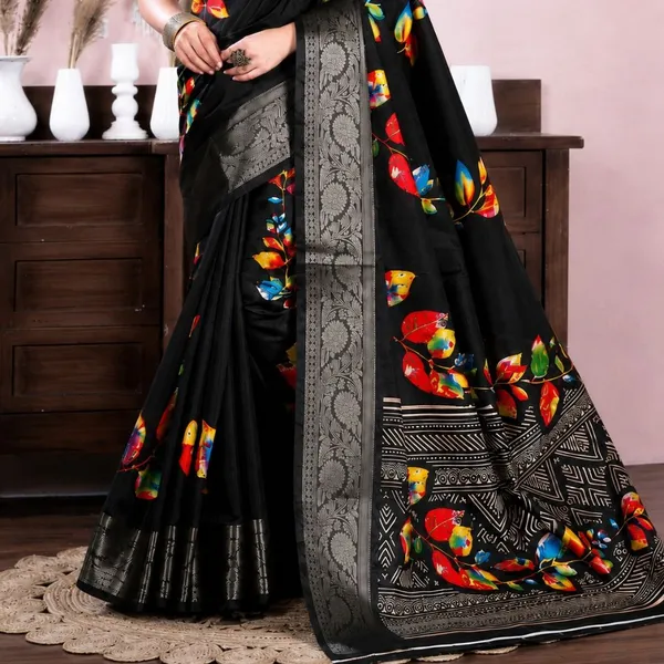 Oxin_Floral_Print_Banarasi_Jacquard_Saree_(Black)