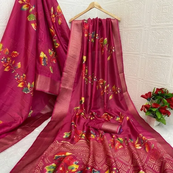 Oxin_Floral_Print_Banarasi_Jacquard_Saree_(Magenta)
