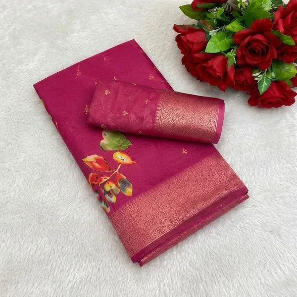 Oxin_Floral_Print_Banarasi_Jacquard_Saree_(Magenta)