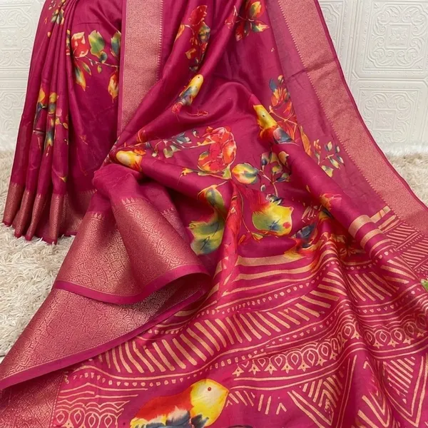 Oxin_Floral_Print_Banarasi_Jacquard_Saree_(Magenta)