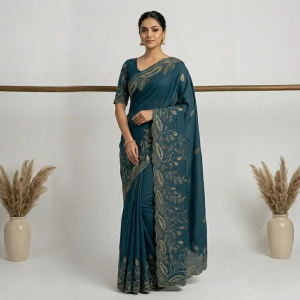 Oxin_Embroidered_Banarasi_Georgette_Saree_(Dark_Blue)