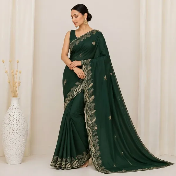 Oxin_Embroidered_Banarasi_Georgette_Saree_(Dark_Green)
