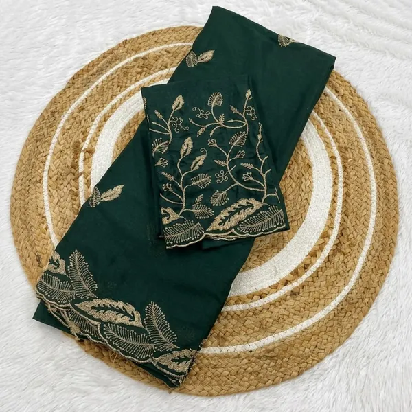 Oxin_Embroidered_Banarasi_Georgette_Saree_(Dark_Green)