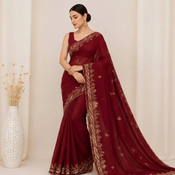 Oxin_Embroidered_Banarasi_Georgette_Saree_(Maroon)