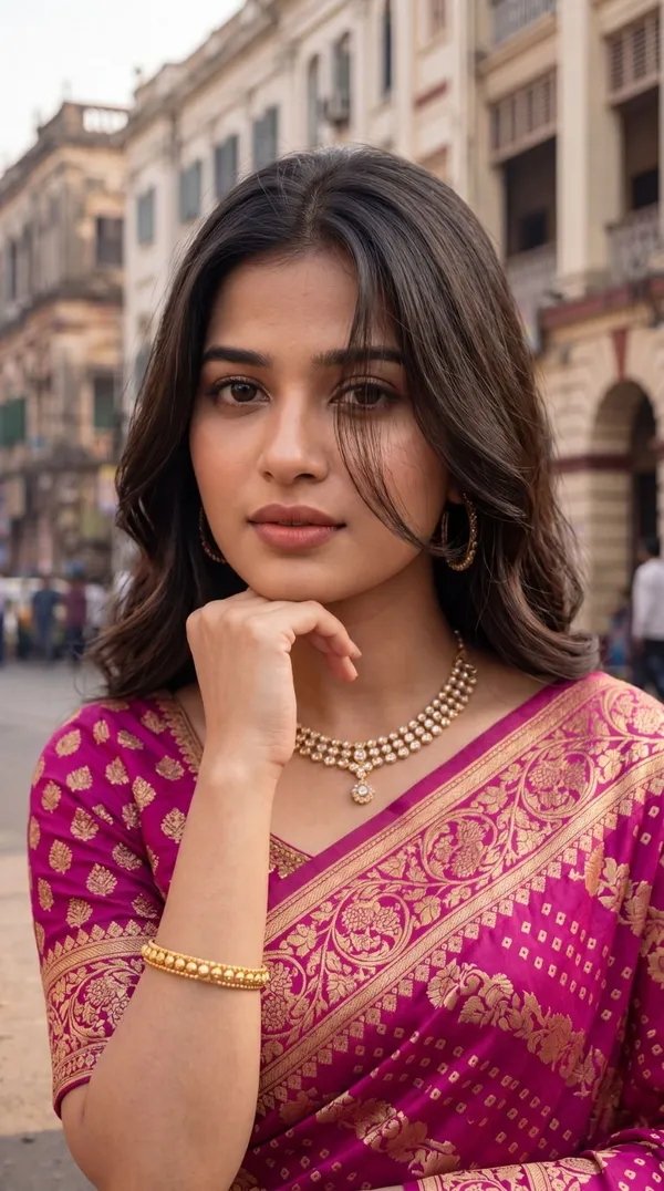 Oxn_Printed,_Woven_Banarasi_Jacquard,_Cotton_Jute_Saree_(Pink)
