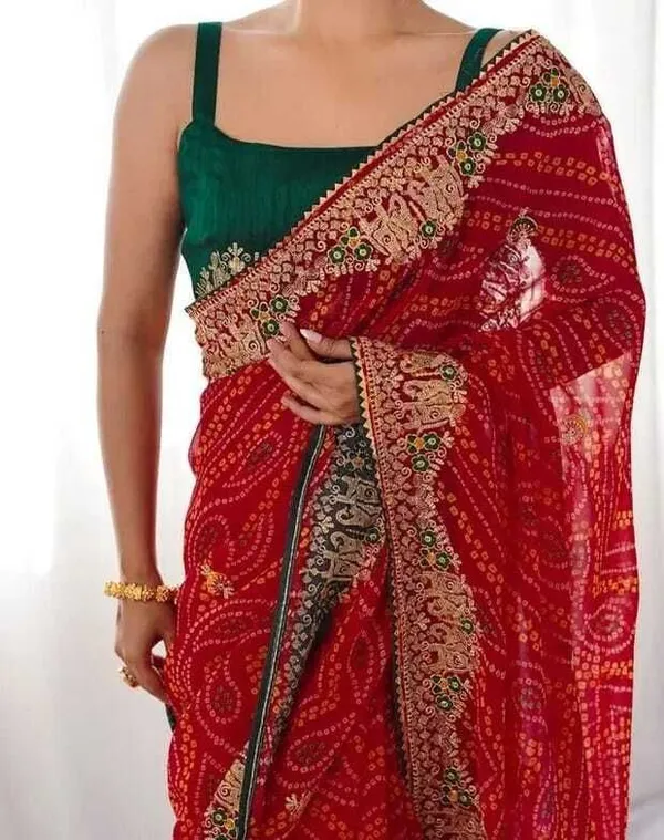 Oxn_Embroidered_Bandhani_Pure_Silk_Saree_(Red)