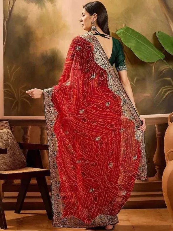 Oxn_Embroidered_Bandhani_Pure_Silk_Saree_(Red)