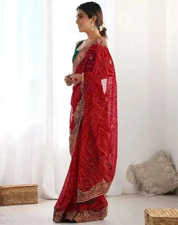 Oxn_Embroidered_Bandhani_Pure_Silk_Saree_(Red)