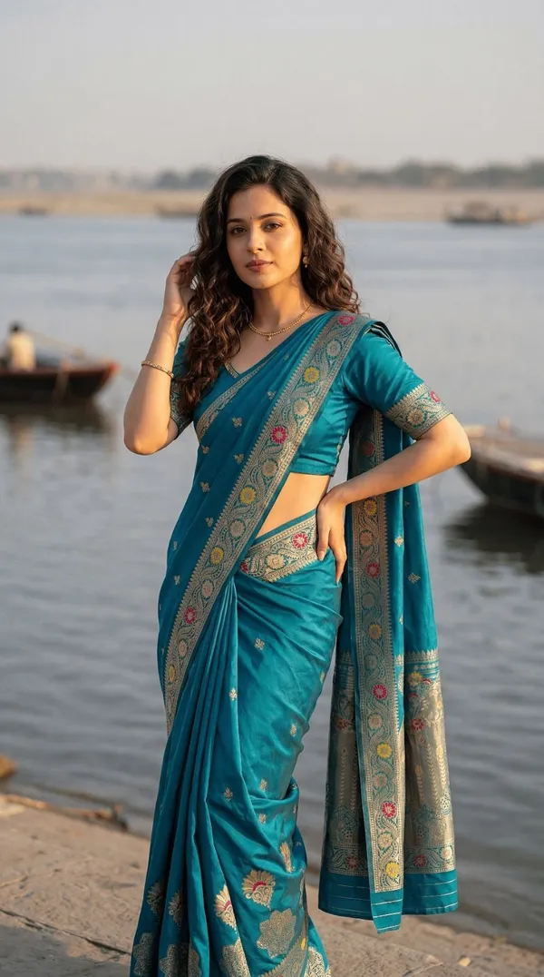 Oxn_Floral_Print_Banarasi_Art_Silk_Saree_(Light_Blue)
