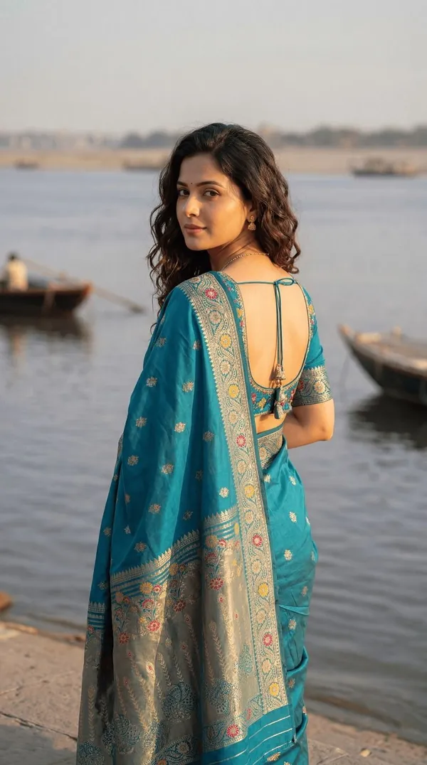 Oxn_Floral_Print_Banarasi_Art_Silk_Saree_(Light_Blue)