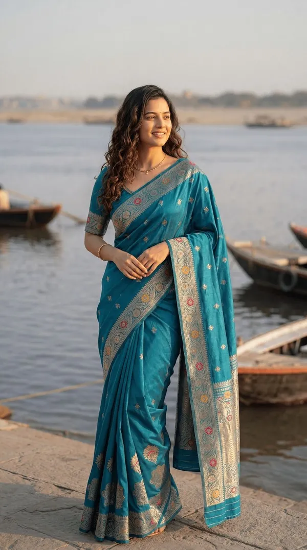 Oxn_Floral_Print_Banarasi_Art_Silk_Saree_(Light_Blue)