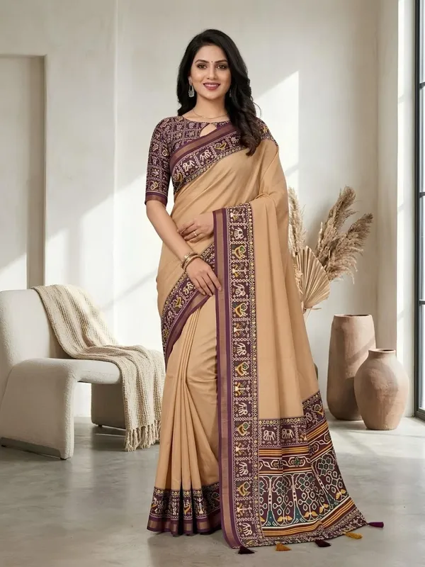 Oxin_Woven,_Geometric_Print_Patola_Art_Silk_Saree_(Beige)