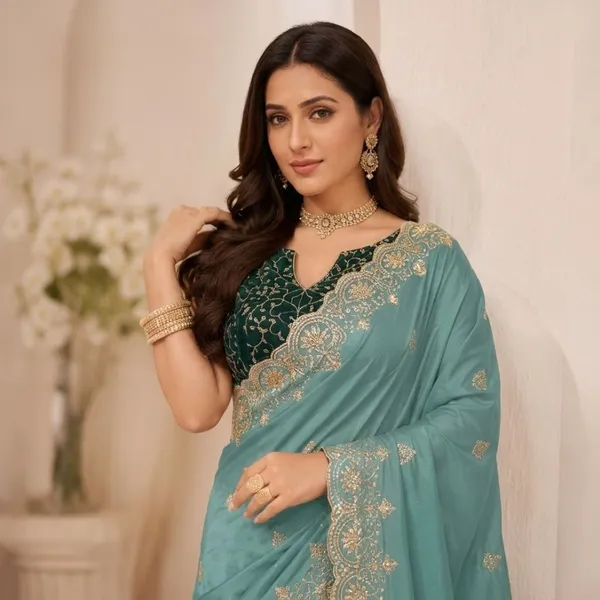 Oxin_Embroidered_Banarasi_Georgette_Saree_(Light_Blue)