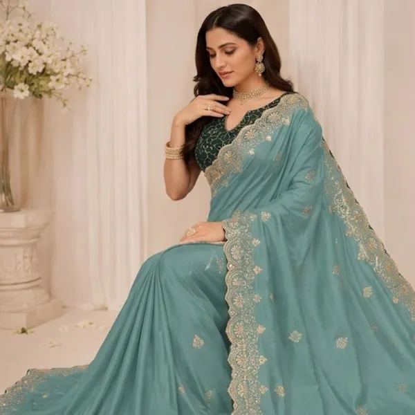 Oxin_Embroidered_Banarasi_Georgette_Saree_(Light_Blue)