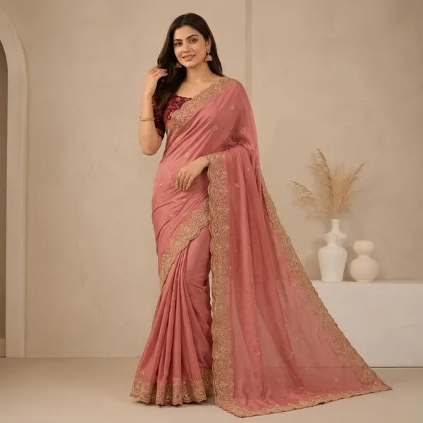 Oxin_Embroidered_Banarasi_Georgette_Saree_(Peach)