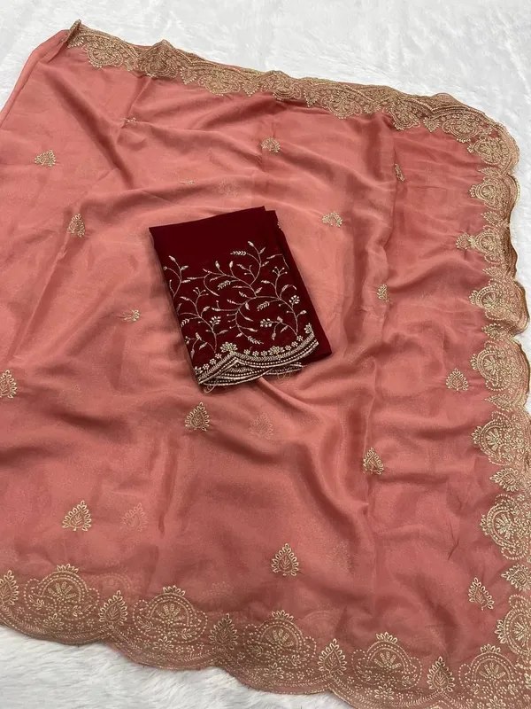 Oxin_Embroidered_Banarasi_Georgette_Saree_(Peach)