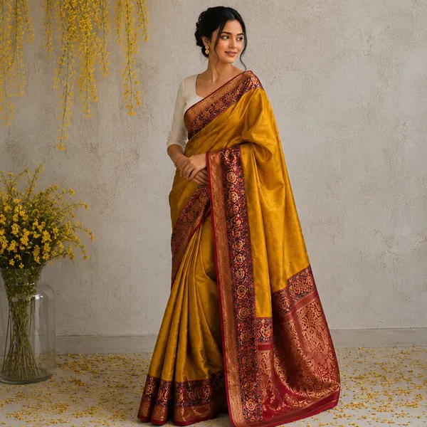 Oxin_Woven_Banarasi_Art_Silk_Saree_(Gold_And_Brown)