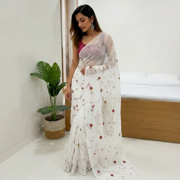 Oxin_Embroidered,_Floral_Print_Bollywood_Art_Silk,_Organza_Saree_(White)