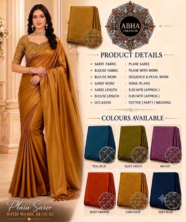 Gold_Tussar_Silk_Plain_Saree_For_Women