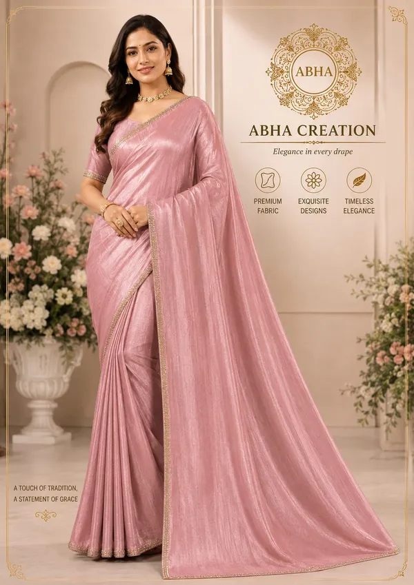 Pink_Tissue_Organza_Shimmer_Gold_Border_Saree_For_Women
