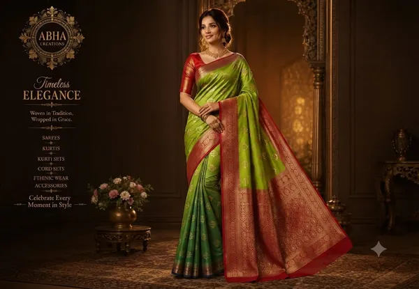 Green_Silk_Zari_Woven_Saree_With_Red_Blouse_For_Women