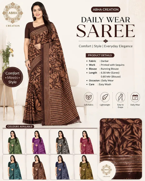 Brown_Silk_Floral_Print_Sequin_Work_Daily_Wear_Saree_For_Women