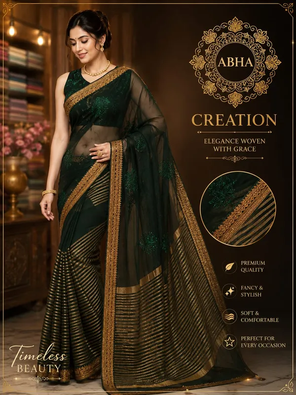 Green_Georgette_Embroidered_Zari_Border_Saree_For_Women