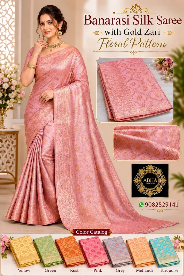 Pink_Silk_Gold_Zari_Floral_Woven_Banarasi_Saree_For_Women