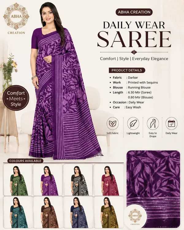Purple_Silk_Floral_Print_Sequin_Work_Daily_Wear_Saree_For_Women