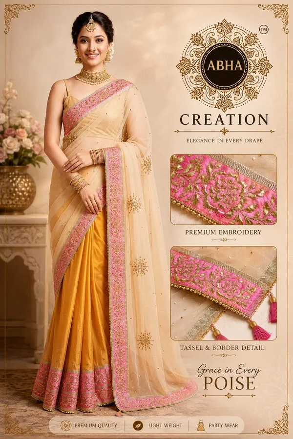 Yellow_Silk_Net_Floral_Embroidered_Zari_Border_Saree_For_Women