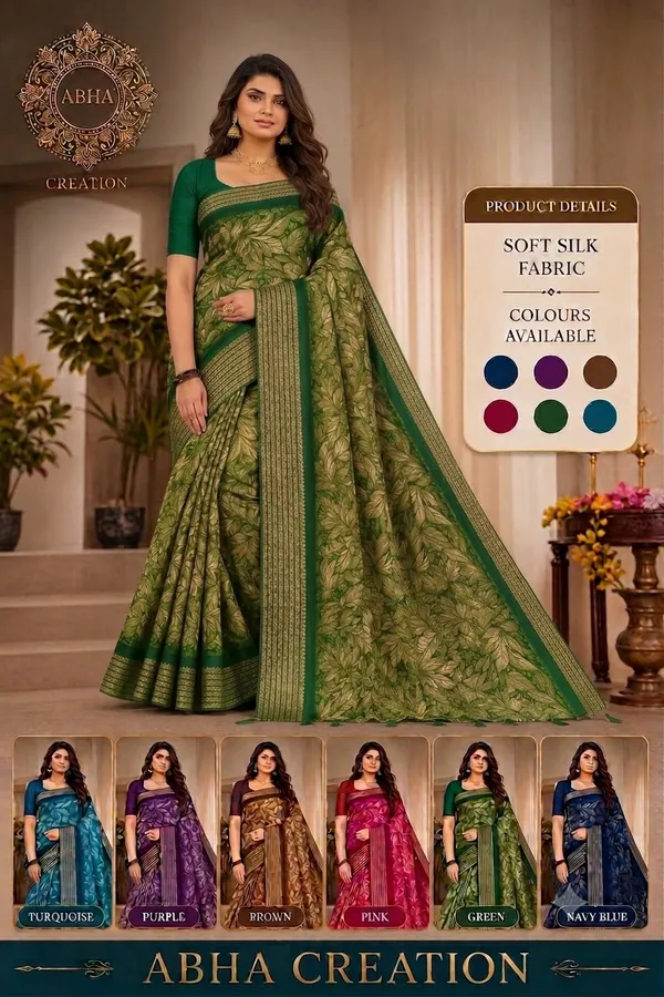 Green_Soft_Silk_Leaf_Print_Woven_Border_Saree_For_Women