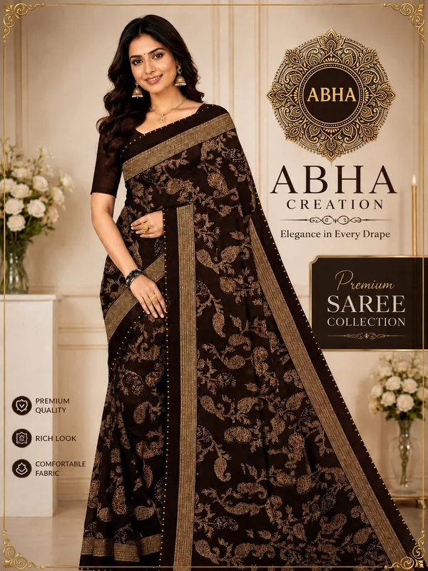 Brown_Georgette_Paisley_Print_Embellished_Saree_For_Women