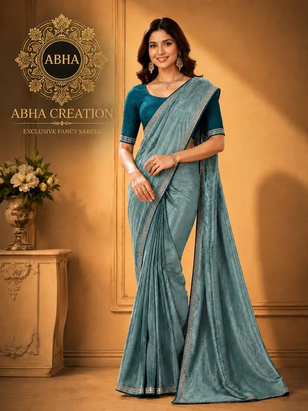 Teal_Satin_Silk_Shimmer_Sequin_Border_Saree_For_Women