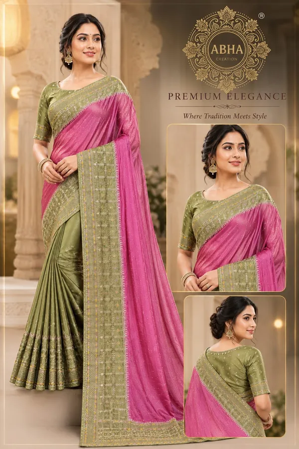 Green_Pink_Raw_Silk_Embroidered_Ethnic_Saree_For_Women
