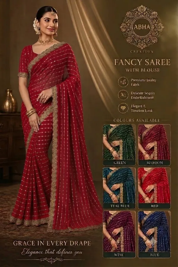 Red_Georgette_Sequin_Embellished_Fancy_Saree_For_Women