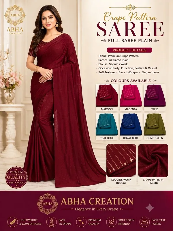 Maroon_Crepe_Silk_Plain_Saree_With_Sequin_Blouse_For_Women