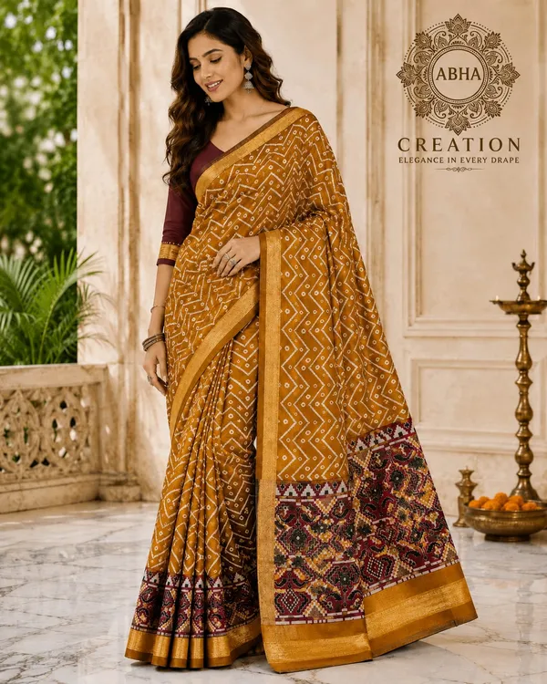 Mustard_Silk_Zigzag_Bandhani_Print_Saree_For_Women