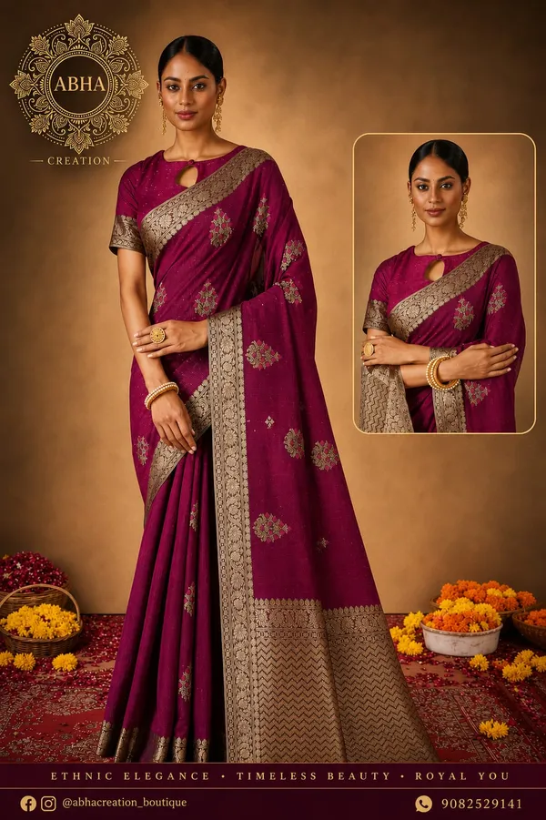 Maroon_Banarasi_Silk_Zari_Woven_Border_Saree_For_Women