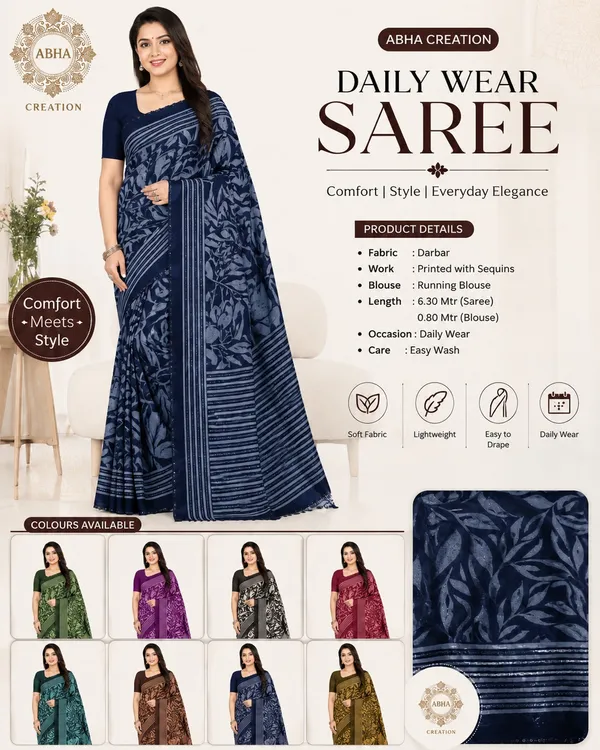 Navy_Blue_Silk_Printed_Sequin_Work_Daily_Wear_Saree_For_Women