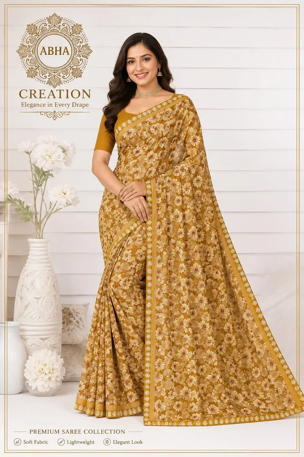 Mustard_Yellow_Silk_Floral_Print_Saree_For_Women