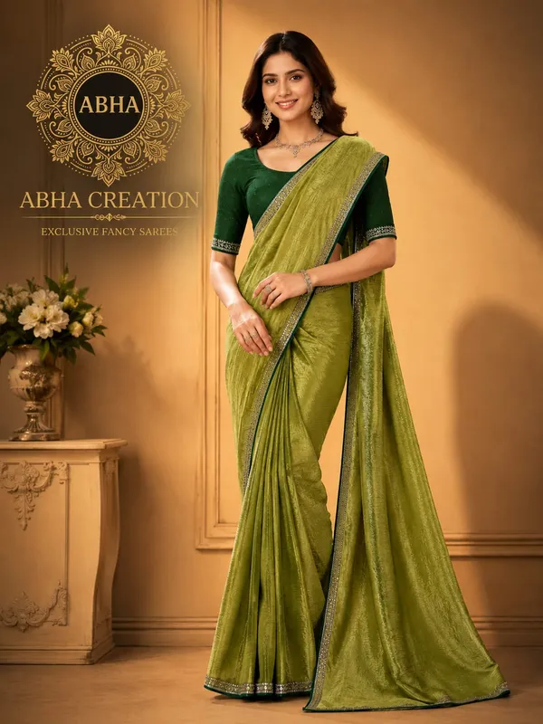 Green_Satin_Silk_Shimmer_Silver_Embellished_Border_Saree_For_Women
