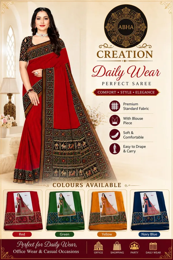 Red_Linen_Cotton_Tribal_Print_Border_Saree_For_Women