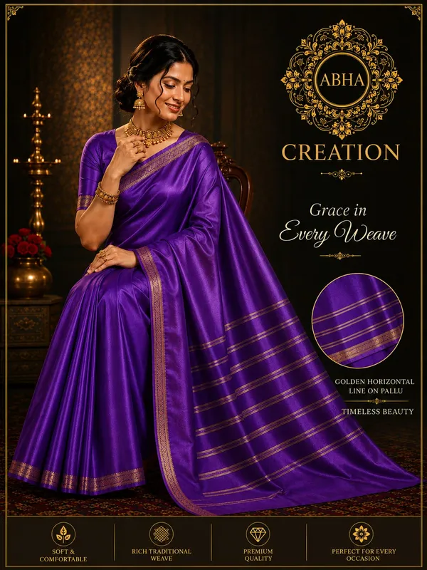 Purple_Silk_Blend_Golden_Zari_Border_Traditional_Saree_For_Women